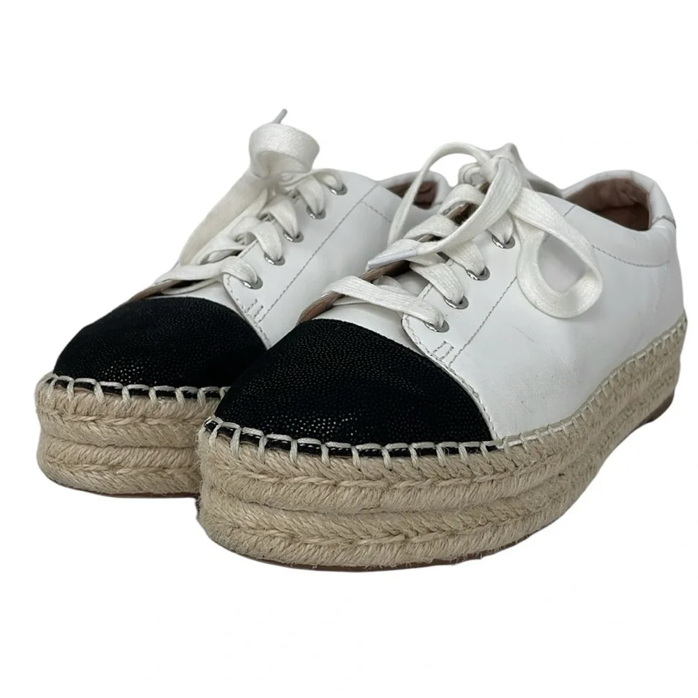 Linea Paolo Sneakers Women's 7.5 White Leather Espadrille Lace Up Shoes